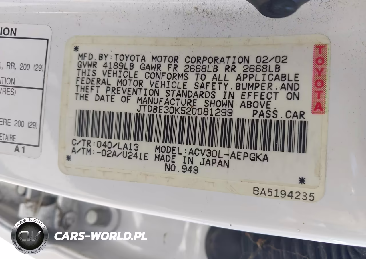 2002 Toyota Camry Xle VIN:JTDBE30K520081299 - 9