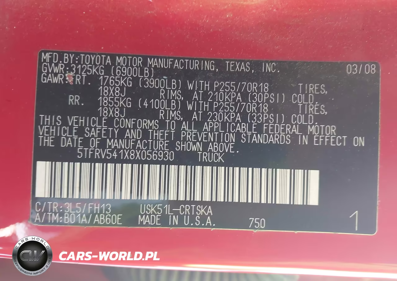 2008 Toyota Tundra Base 5.7L V8 VIN:5TFRV541X8X056930 - 9