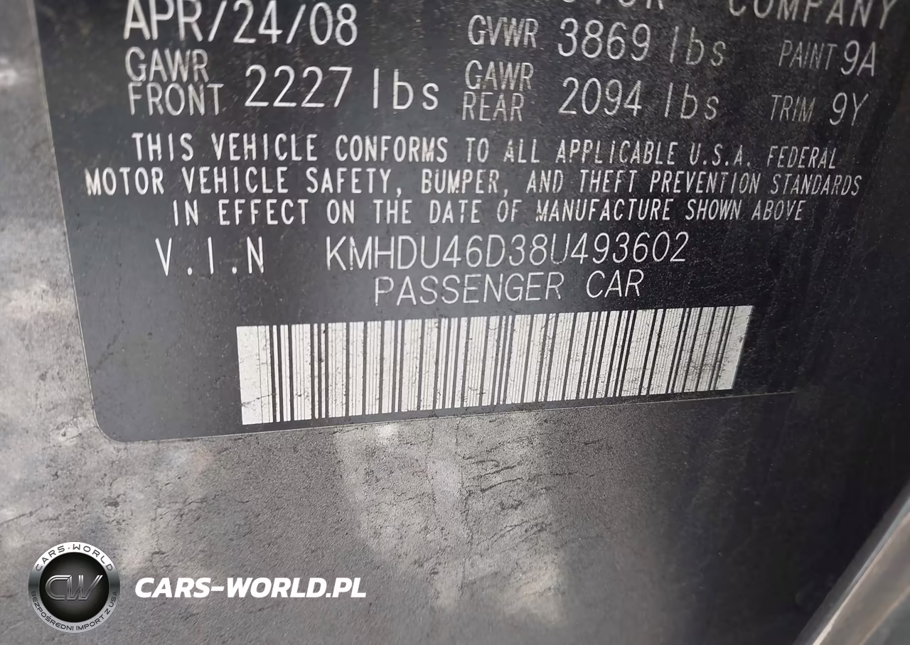 2008 Hyundai Elantra Gls-Se VIN:KMHDU46D38U493602 - 9