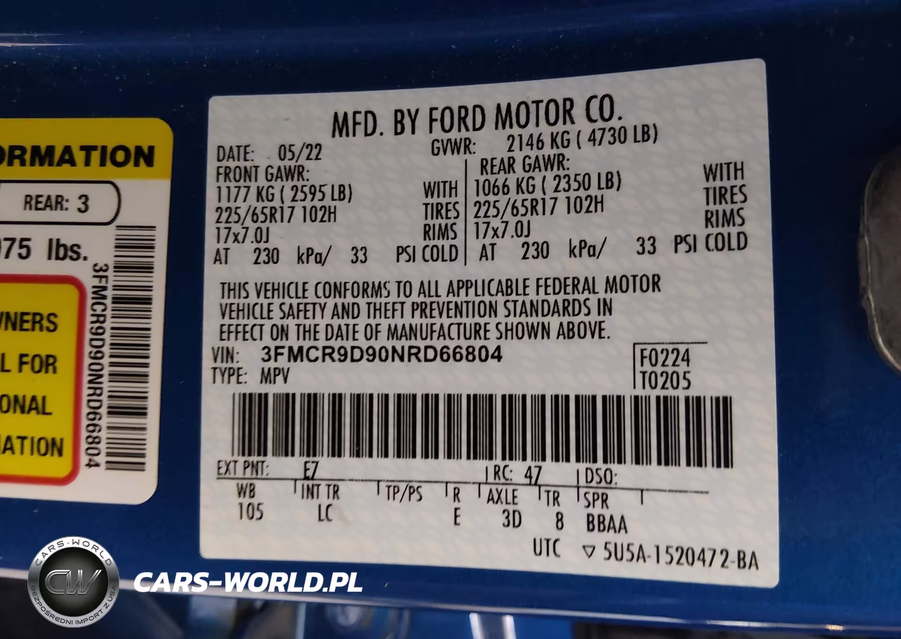 2022 Ford Bronco Sport Badlands VIN:3FMCR9D90NRD66804 - 9