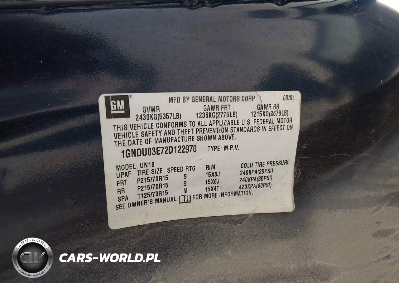 2002 Chevrolet Venture Plus VIN:1GNDU03E72D122970 - 9
