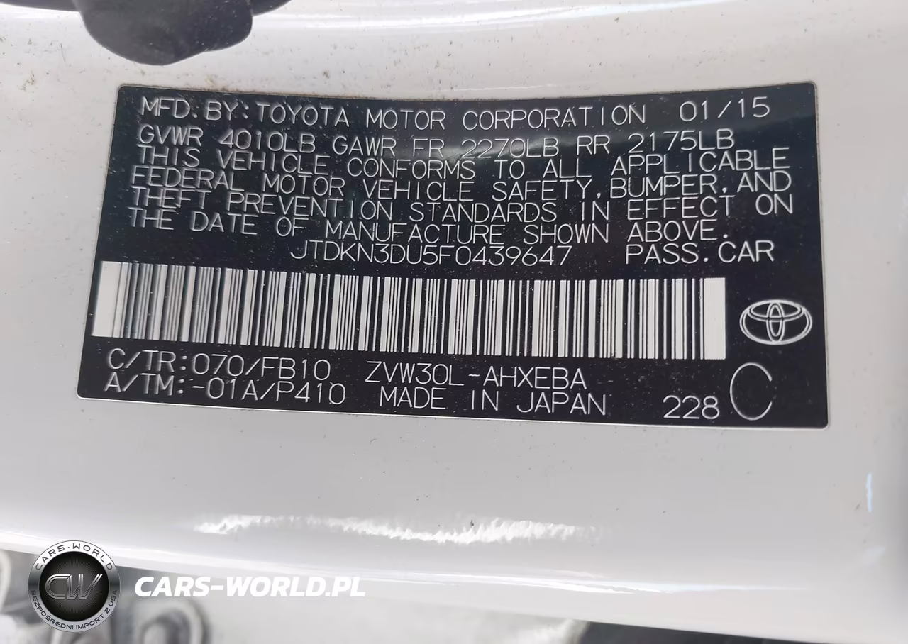 2015 Toyota Prius Two VIN:JTDKN3DU5F0439647 - 9