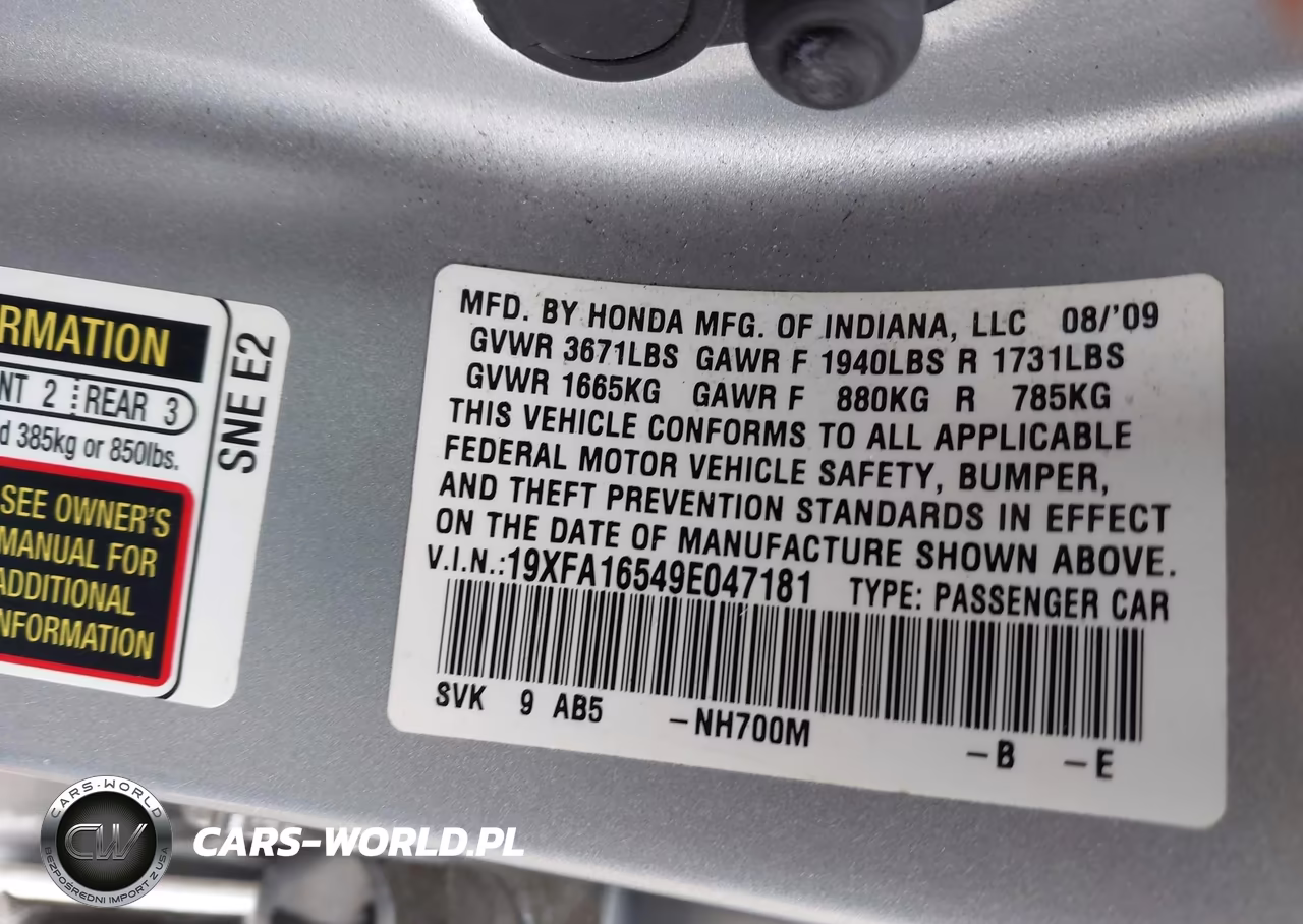 2009 Honda Civic Lx VIN:19XFA16549E047181 - 9