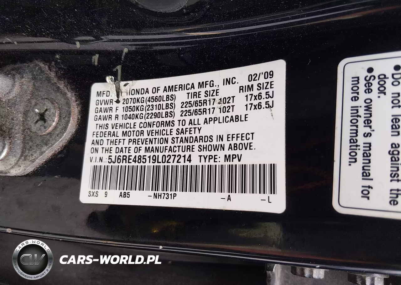 2009 Honda Cr-V Ex VIN:5J6RE48519L027214 - 9