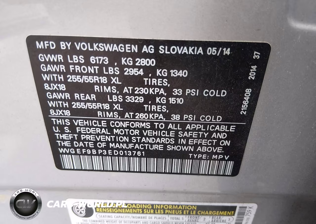 2014 Volkswagen Touareg 3.6L Sport VIN:WVGEF9BP3ED013761 - 9