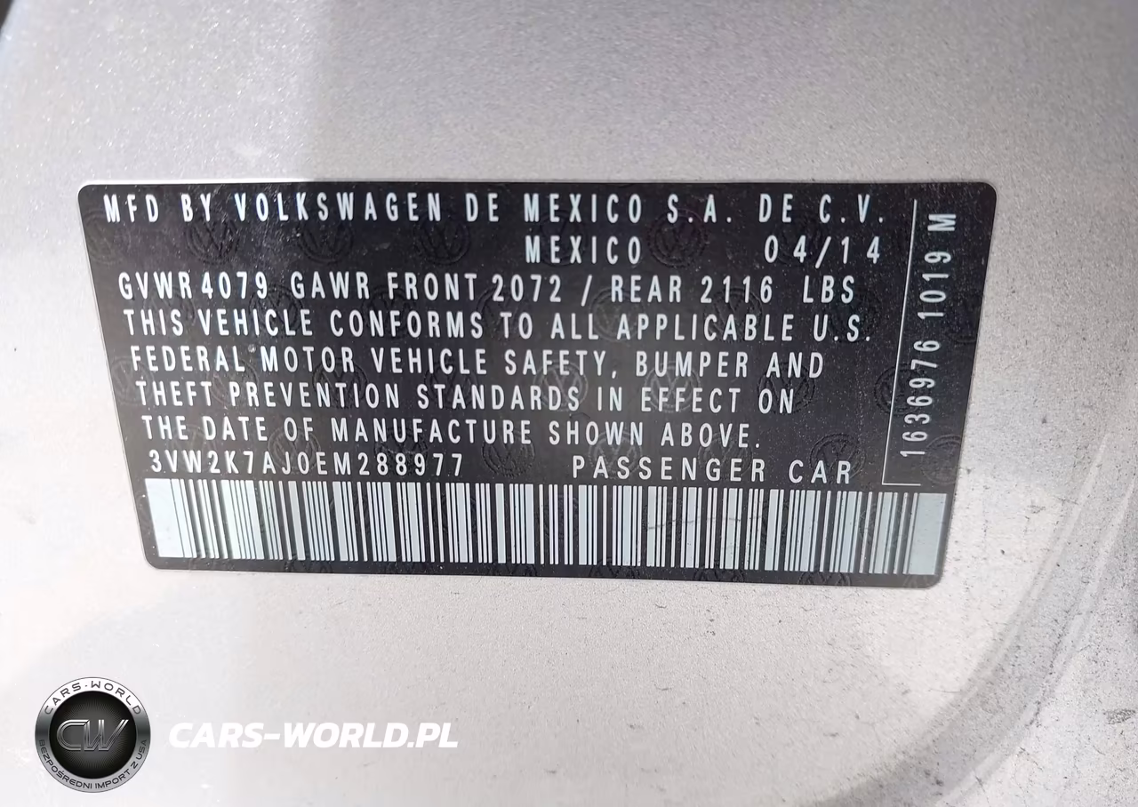 2014 Volkswagen Jetta 2.0L S VIN:3VW2K7AJ0EM288977 - 9