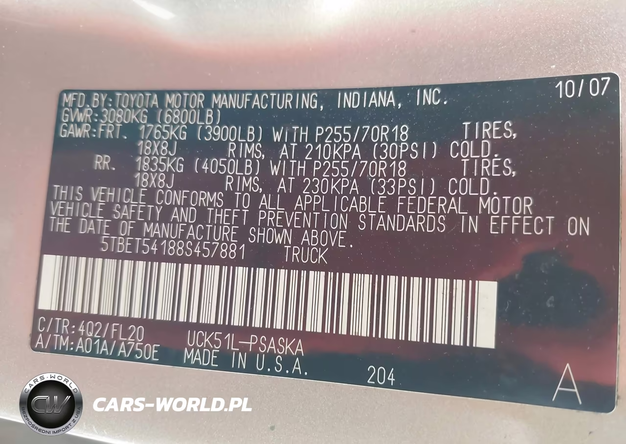 2008 Toyota Tundra Sr5 4.7L V8 VIN:5TBET54188S457881 - 9