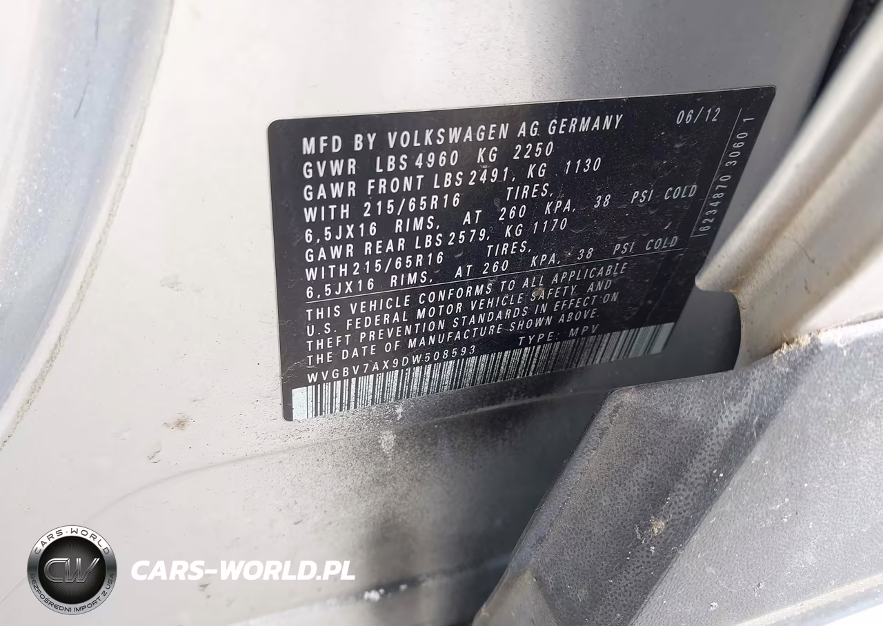 2013 Volkswagen Tiguan S VIN:WVGBV7AX9DW508593 - 9