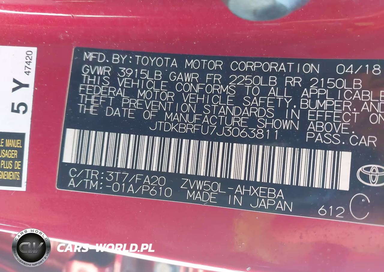 2018 Toyota Prius Two VIN:JTDKBRFU7J3063811 - 9