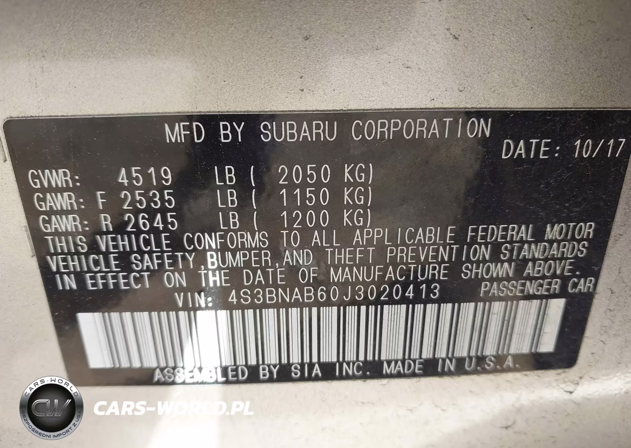 2018 Subaru Legacy 2.5I VIN:4S3BNAB60J3020413 - 9