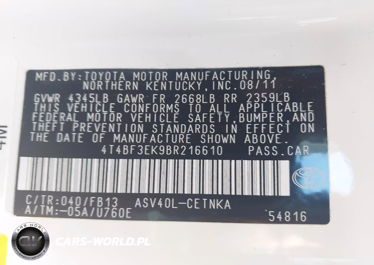 2011 Toyota Camry Le VIN:4T4BF3EK9BR216610 - 9