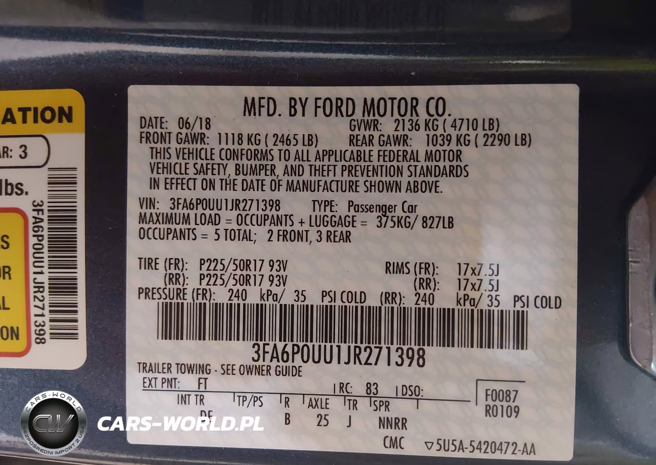 2018 Ford Fusion Hybrid S VIN:3FA6P0UU1JR271398 - 9
