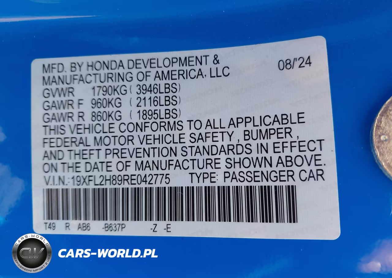 2024 Honda Civic Sport VIN:19XFL2H89RE042775 - 9