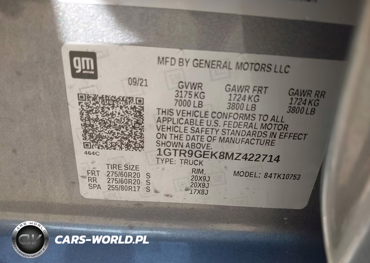 2021 GMC Sierra 1500 4Wd Standard Box Elevation VIN:1GTR9GEK8MZ422714 - 9