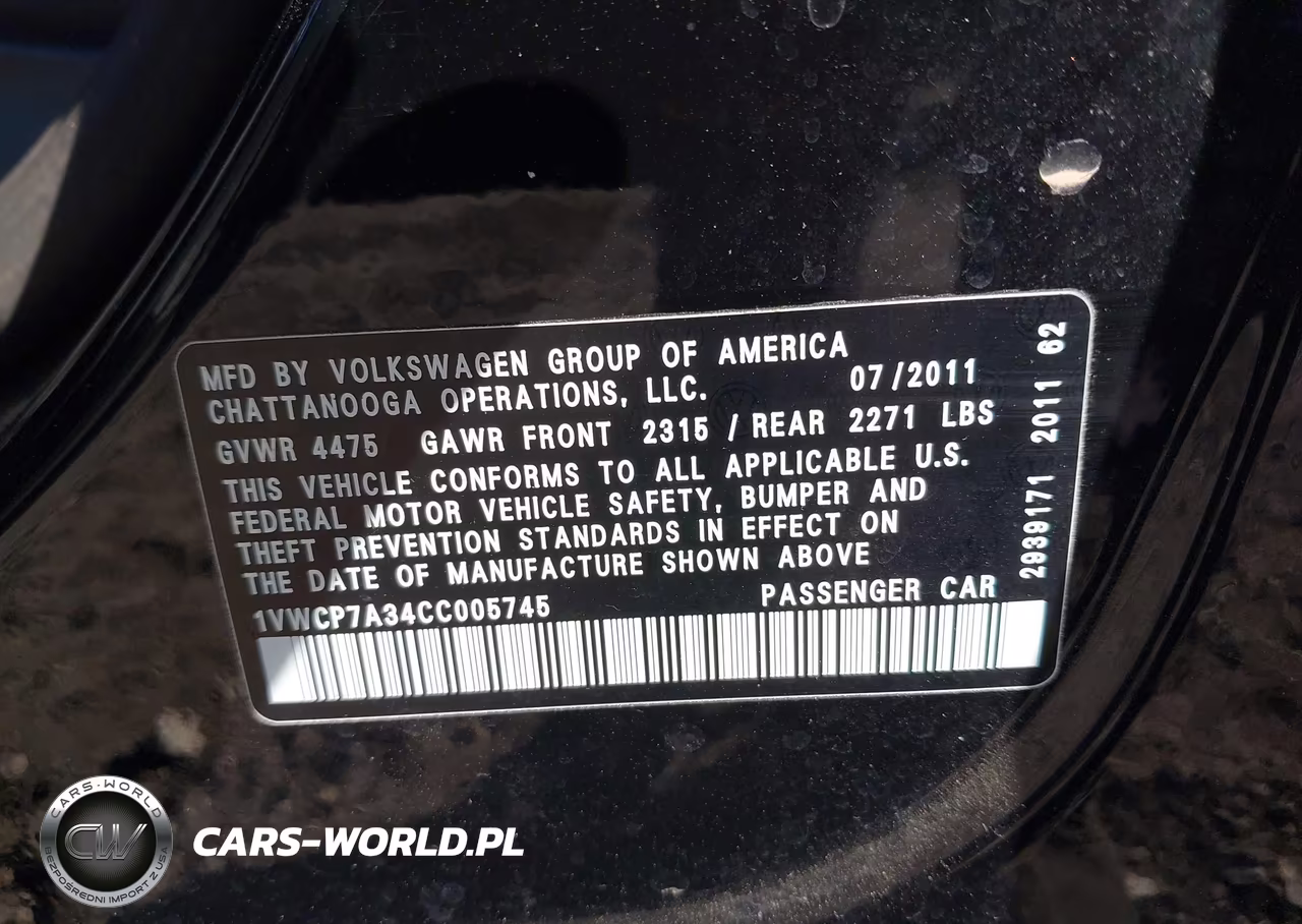 2012 Volkswagen Passat 2.5L Sel Premium VIN:1VWCP7A34CC005745 - 9