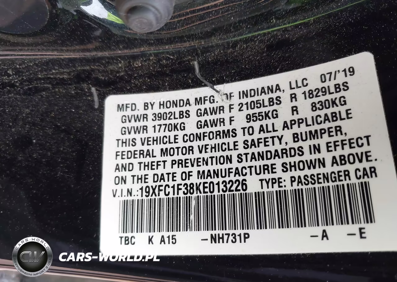 2019 Honda Civic Ex VIN:19XFC1F38KE013226 - 9