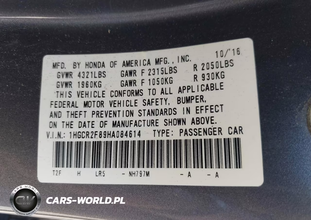 2017 Honda Accord Ex-L VIN:1HGCR2F89HA084614 - 9