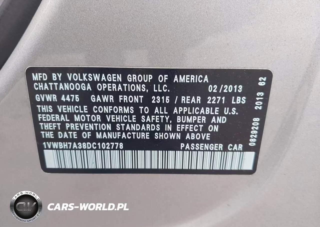 2013 Volkswagen Passat 2.5L Se VIN:1VWBH7A38DC102778 - 9