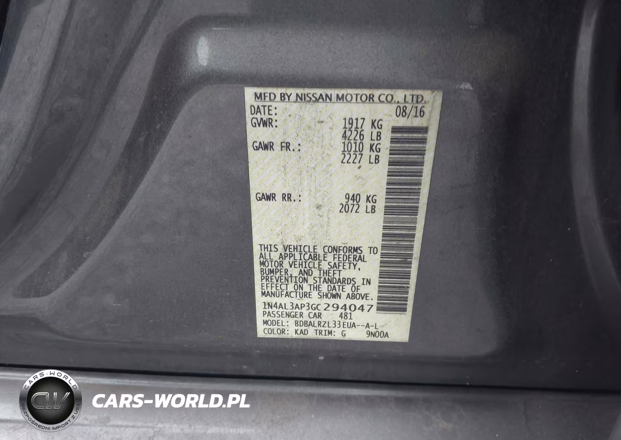 2016 Nissan Altima 2.5 Sl VIN:1N4AL3AP3GC294047 - 9