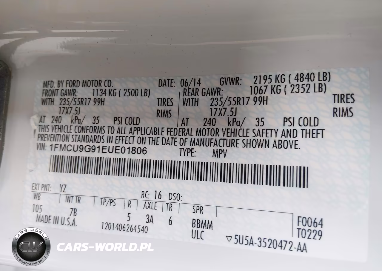 2014 Ford Escape Se VIN:1FMCU9G91EUE01806 - 9