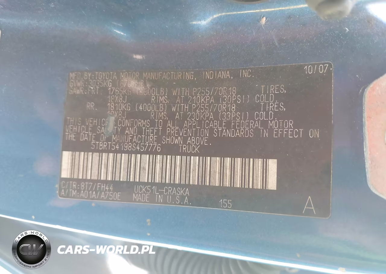 2008 Toyota Tundra Base 4.7L V8 VIN:5TBRT54198S457776 - 9