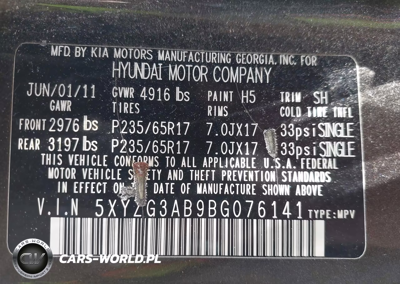 2011 Hyundai Santa Fe Gls VIN:5XYZG3AB9BG076141 - 9