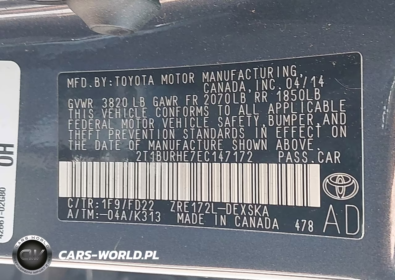 2014 Toyota Corolla S Plus VIN:2T1BURHE7EC147172 - 9