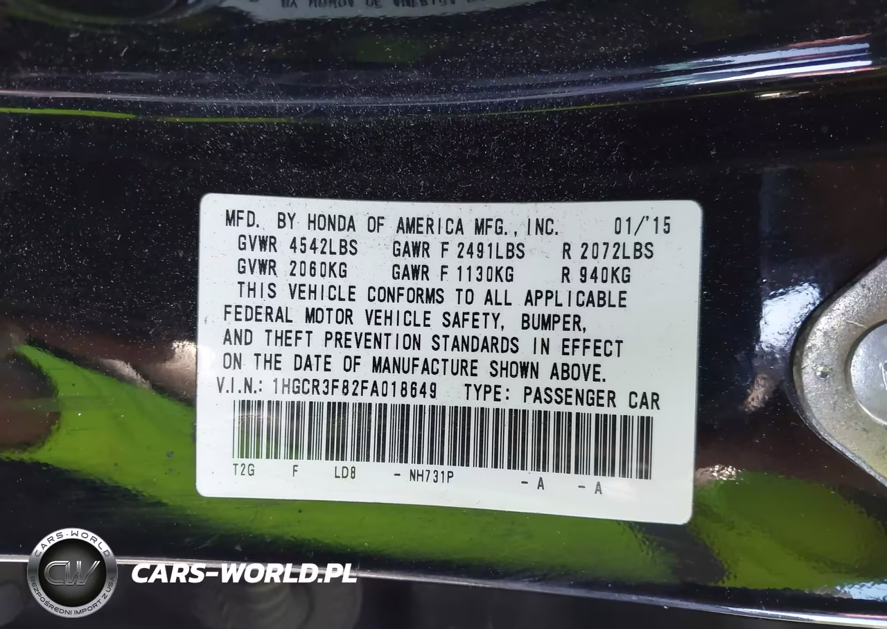 2015 Honda Accord Ex-L V-6 VIN:1HGCR3F82FA018649 - 9
