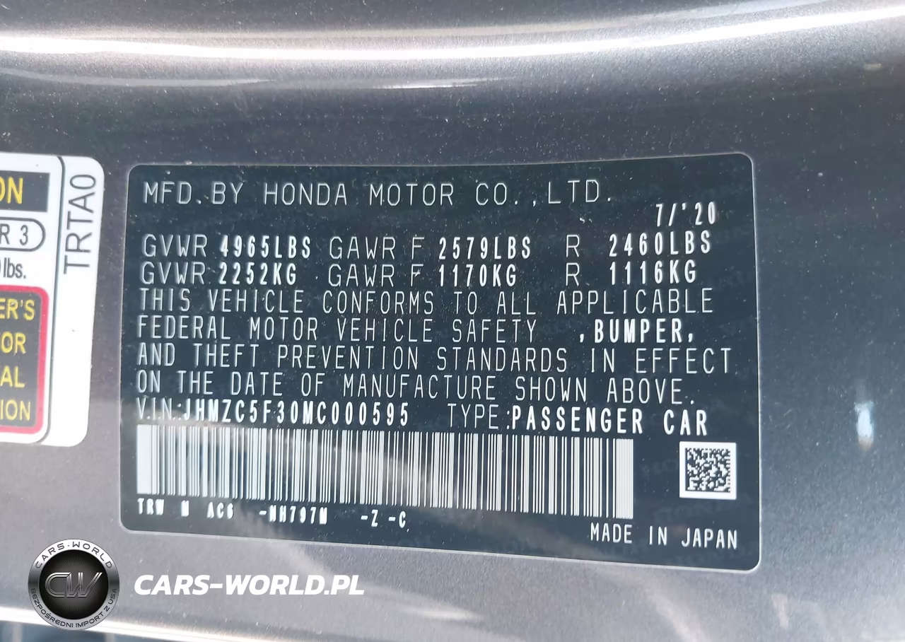 2021 Honda Clarity Plug-In Hybrid Touring VIN:JHMZC5F30MC000595 - 9