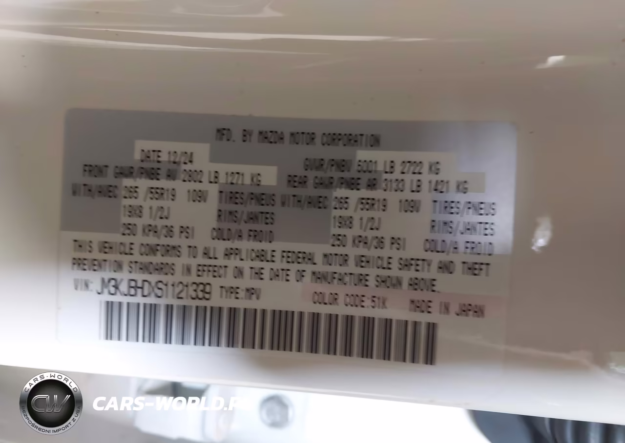 2025 Mazda Cx-70 3.3 Turbo Preferred Package VIN:JM3KJBHDXS1121339 - 9