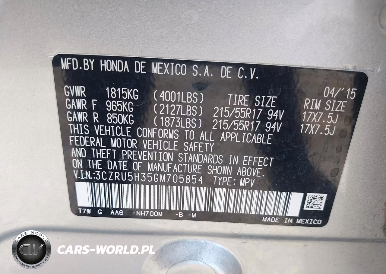 2016 Honda Hr-V Lx VIN:3CZRU5H35GM705854 - 9