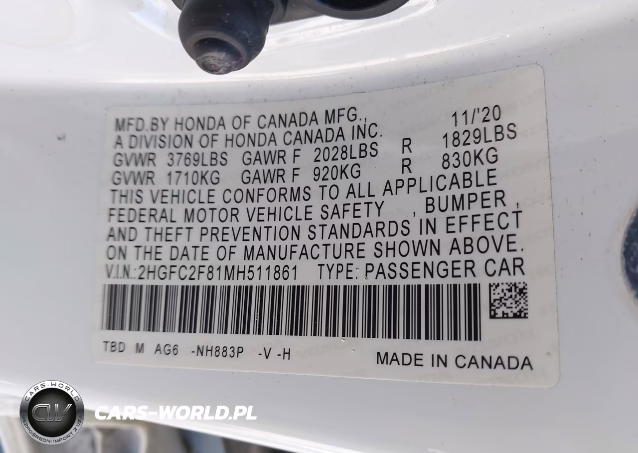 2021 Honda Civic Sport VIN:2HGFC2F81MH511861 - 9