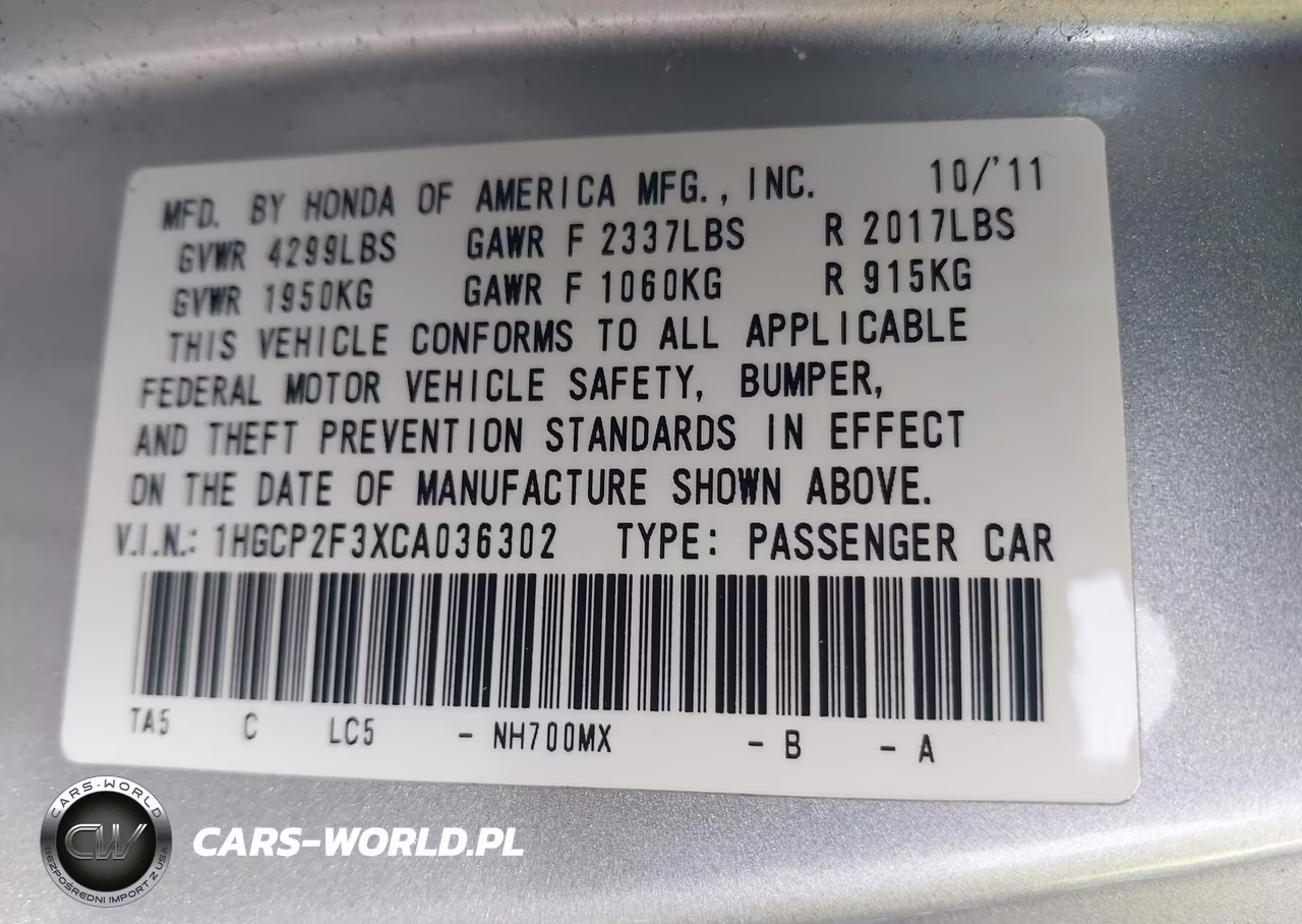 2012 Honda Accord 2.4 Lx VIN:1HGCP2F3XCA036302 - 9