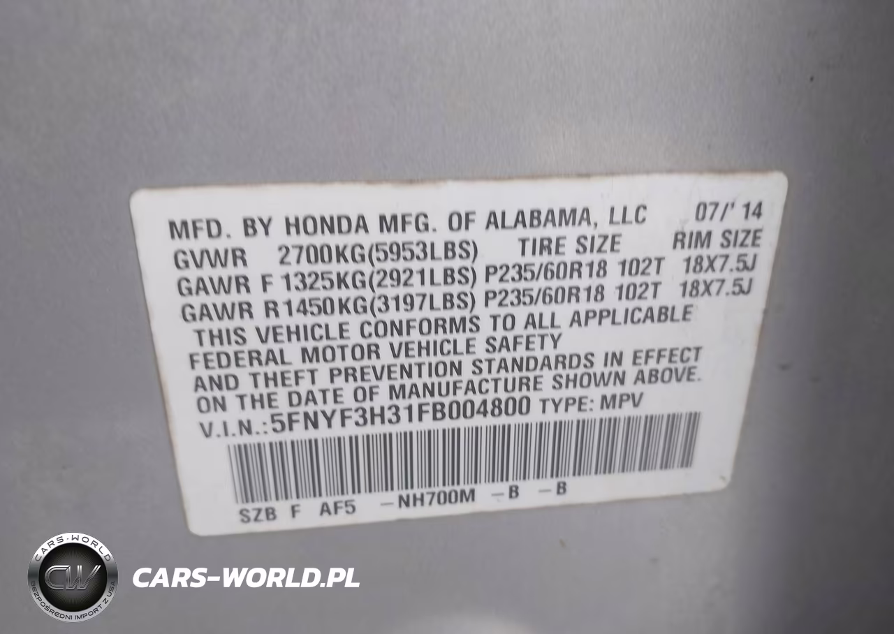 2015 Honda Pilot Se VIN:5FNYF3H31FB004800 - 9