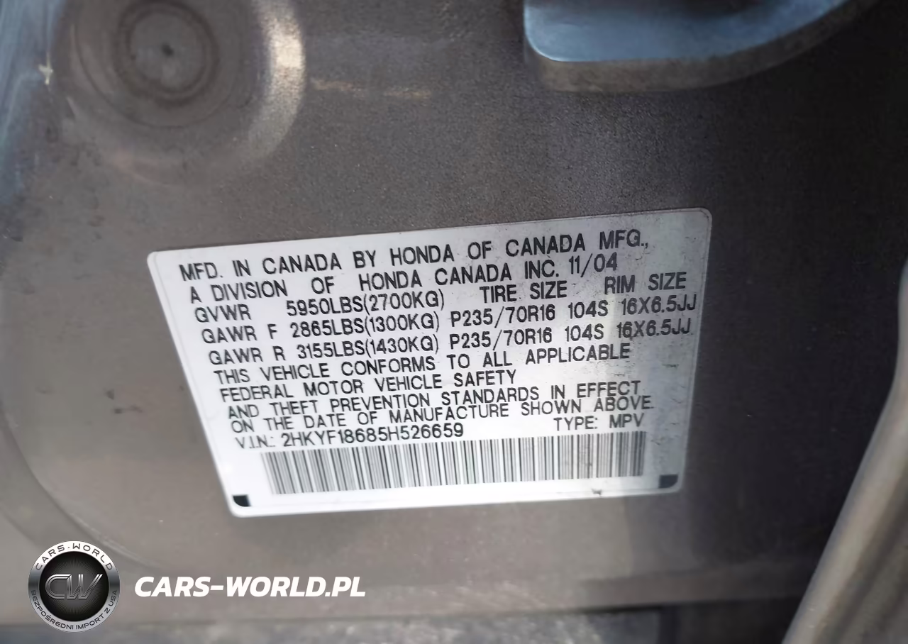 2005 Honda Pilot Ex-L VIN:2HKYF18685H526659 - 9