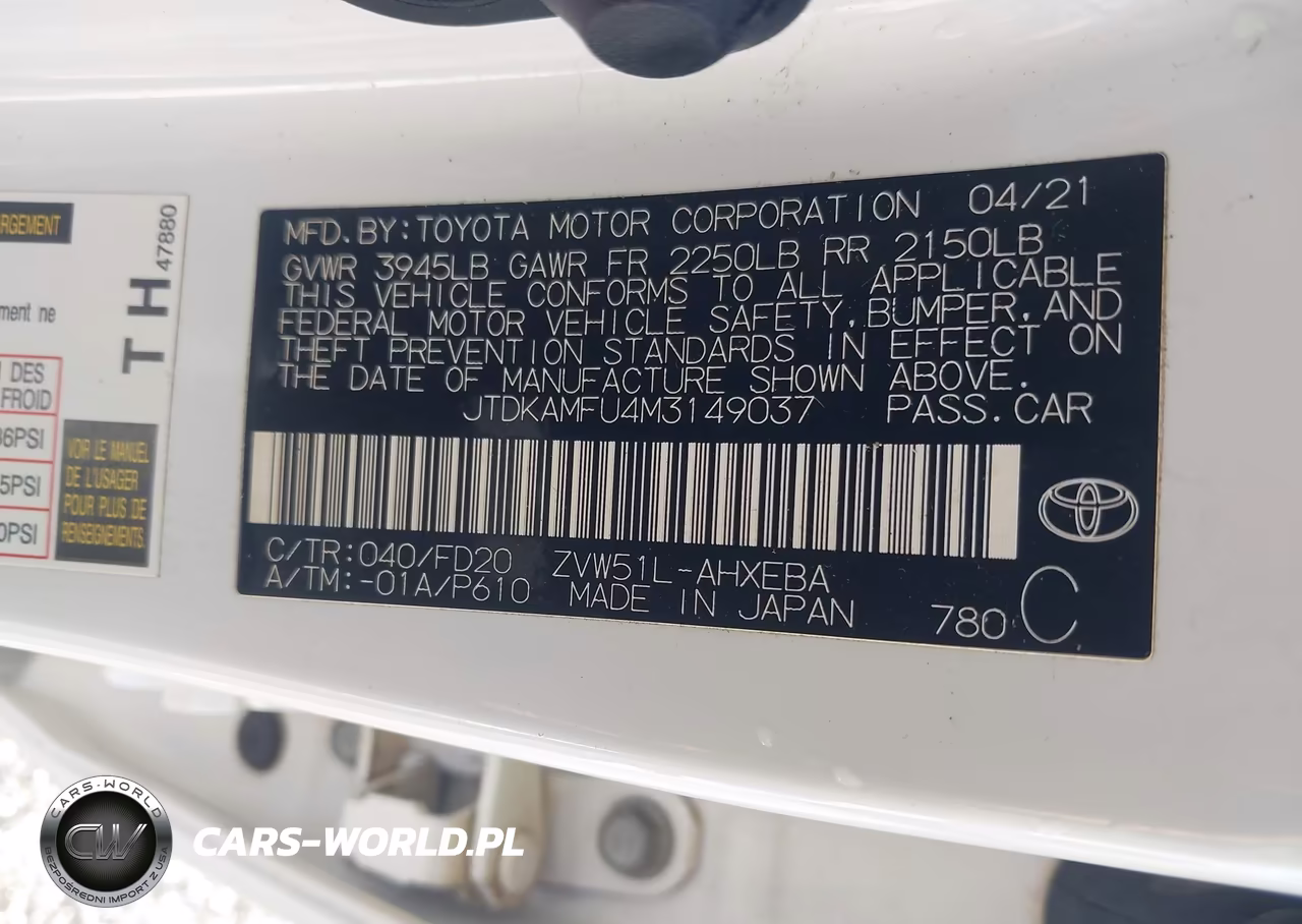 2021 Toyota Prius Le VIN:JTDKAMFU4M3149037 - 9