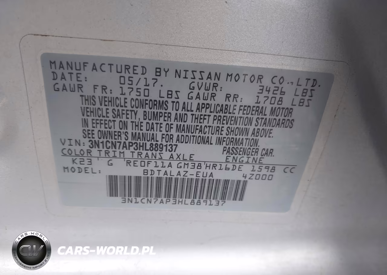 2017 Nissan Versa 1.6 S+ VIN:3N1CN7AP3HL889137 - 9