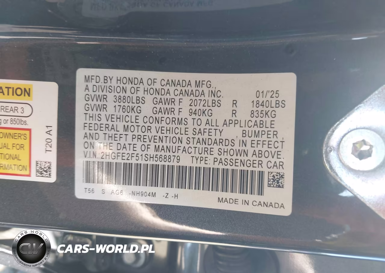 2025 Honda Civic Sport VIN:2HGFE2F51SH568879 - 9