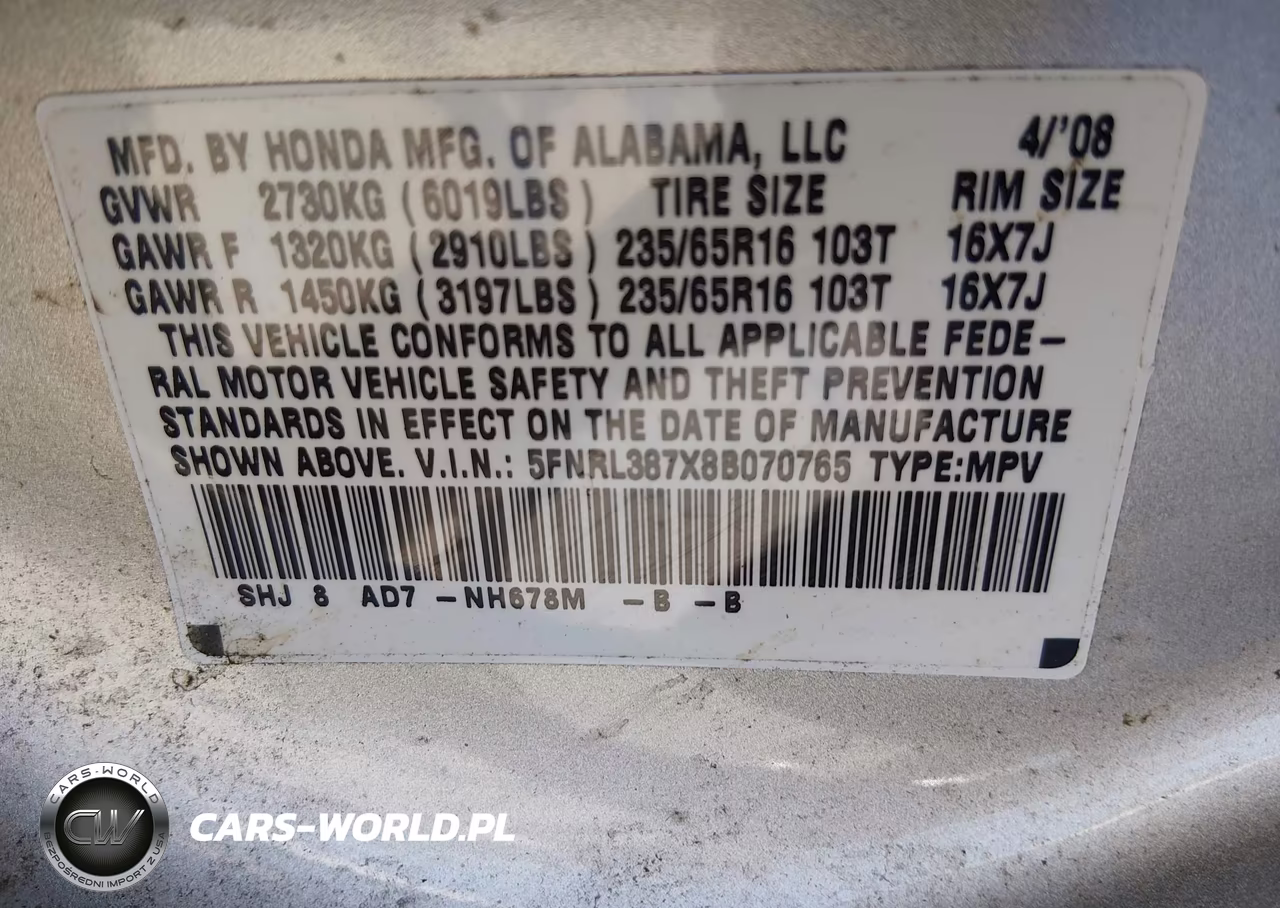 2008 Honda Odyssey Ex-L VIN:5FNRL387X8B070765 - 9
