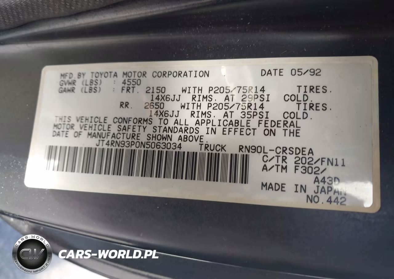 1992 Toyota Pickup 1-2 Ton Ex Lng Whlbse Dlx VIN:JT4RN93P0N5063034 - 9