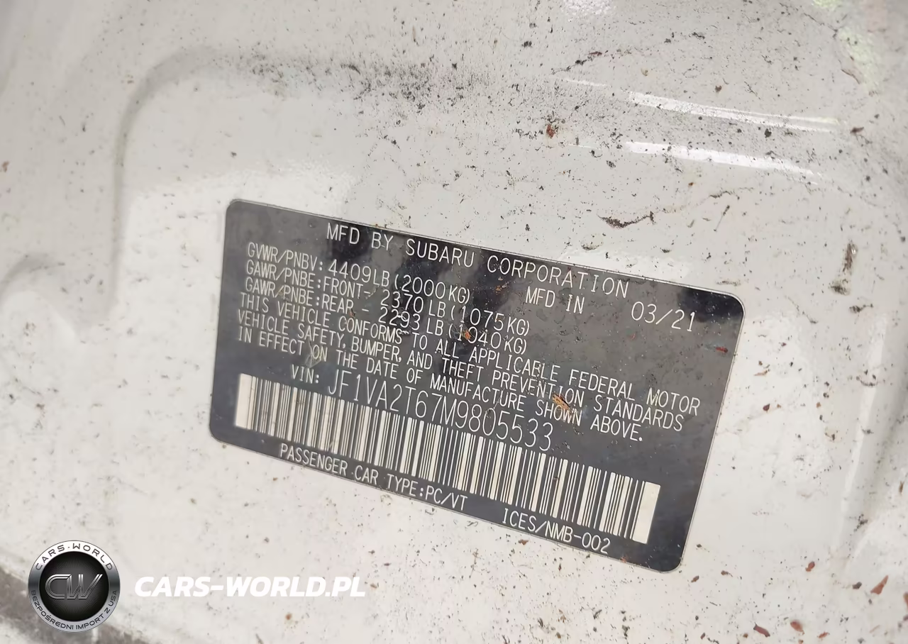 2021 Subaru Wrx Sti Limited VIN:JF1VA2T67M9805533 - 9
