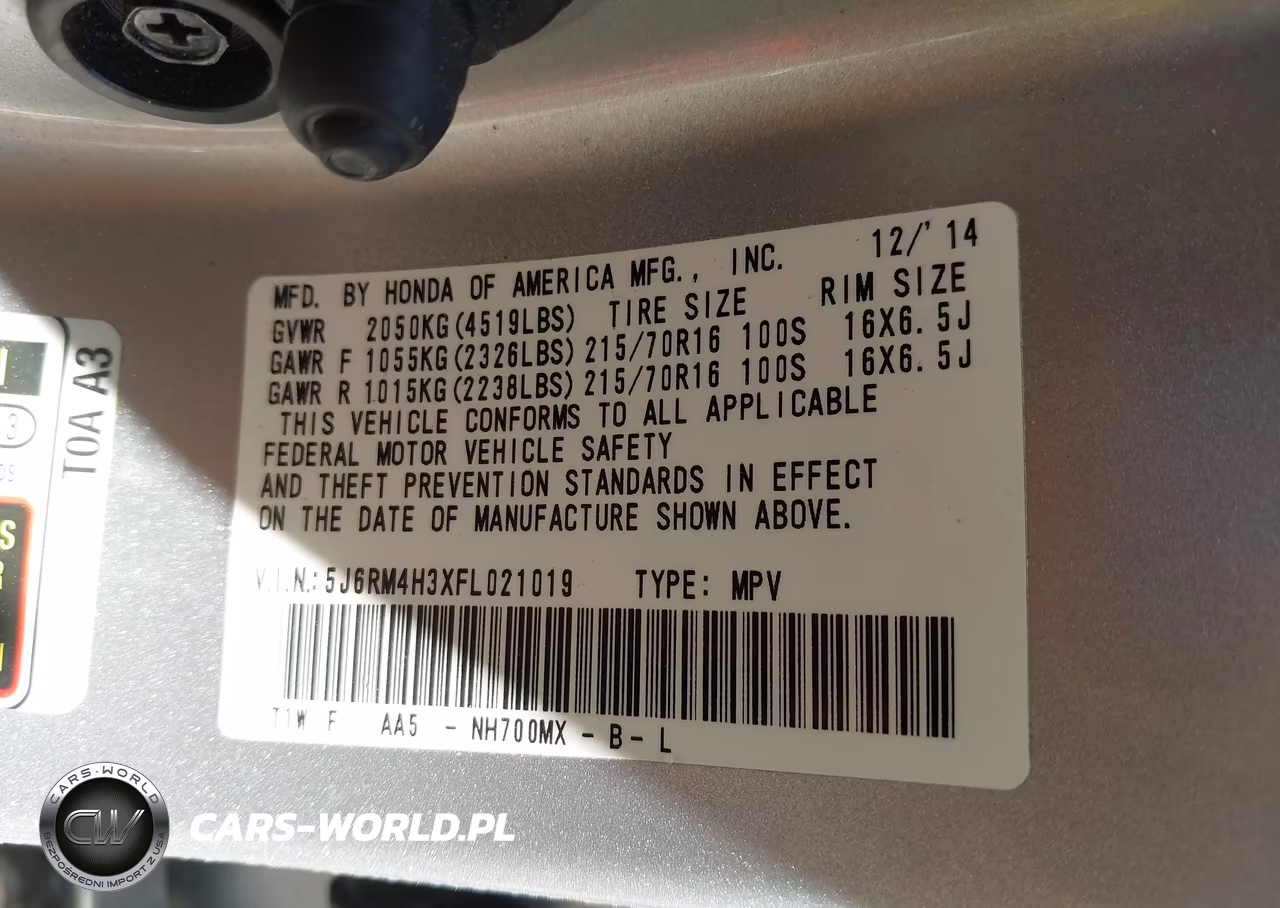 2015 Honda Cr-V Lx VIN:5J6RM4H3XFL021019 - 9