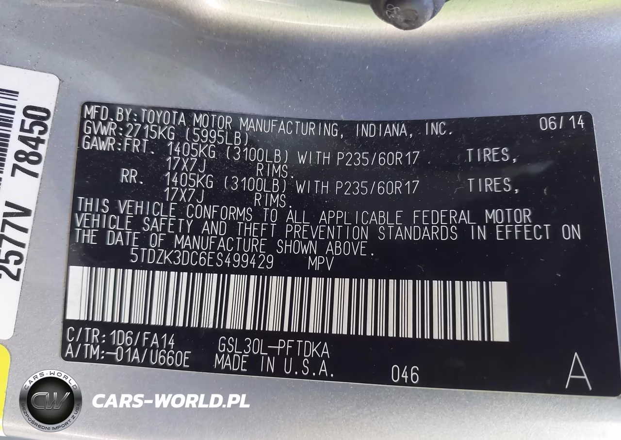 2014 Toyota Sienna L V6 7 Passenger VIN:5TDZK3DC6ES499429 - 9
