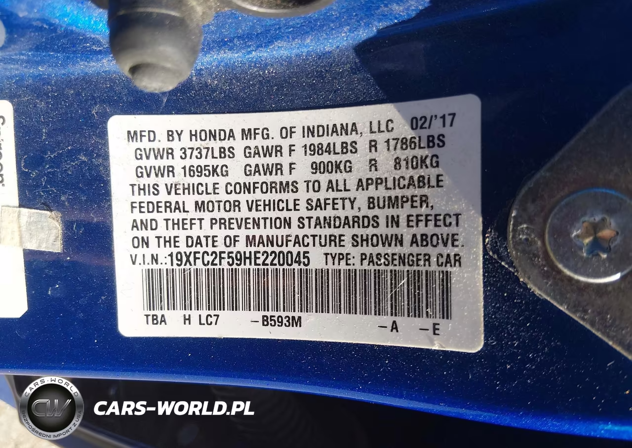 2017 Honda Civic Lx VIN:19XFC2F59HE220045 - 9
