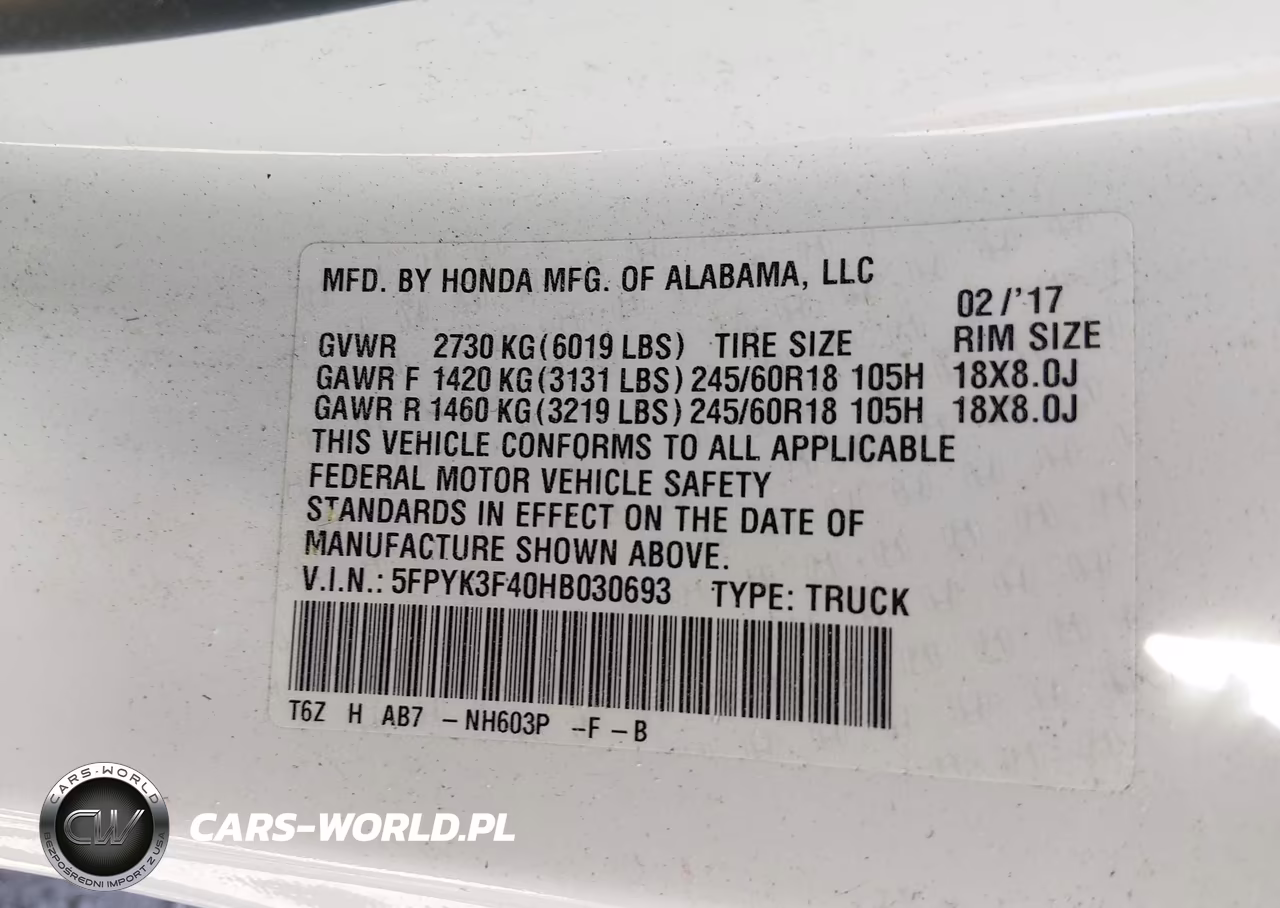2017 Honda Ridgeline Rts VIN:5FPYK3F40HB030693 - 9