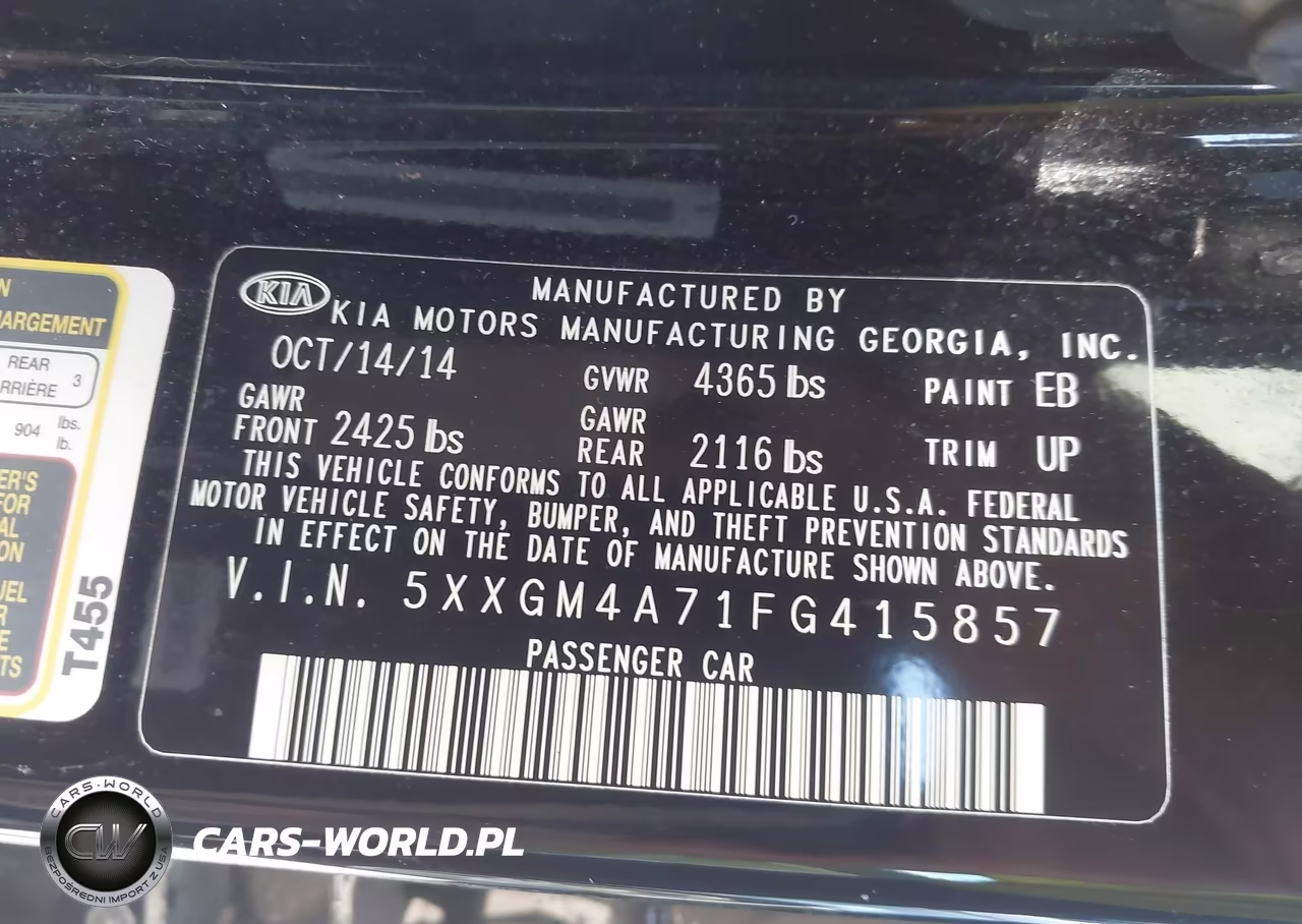 2015 Kia Optima Lx VIN:5XXGM4A71FG415857 - 9
