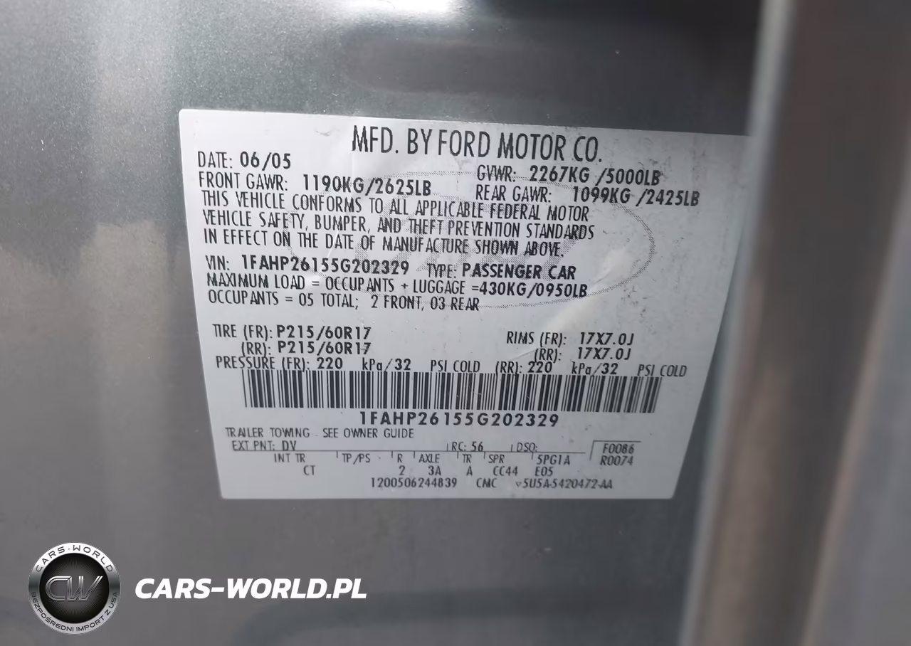 2005 Ford Five Hundred Se VIN:1FAHP26155G202329 - 9
