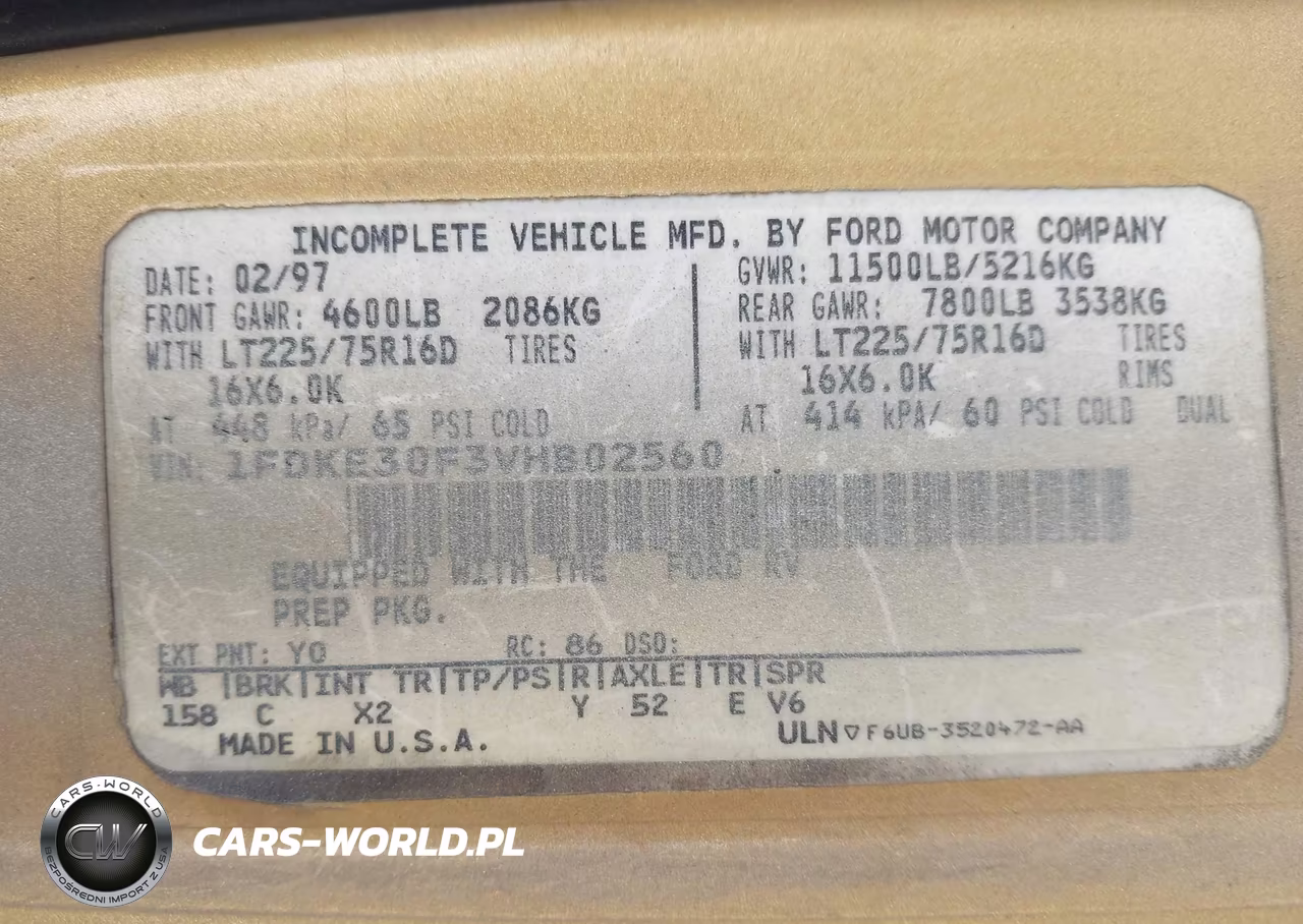 1997 Ford Econoline E350 Cutaway Van VIN:1FDKE30F3VHB02560 - 9