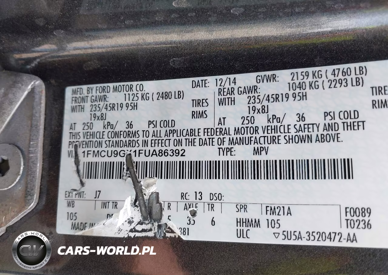 2015 Ford Escape Se VIN:1FMCU9GX1FUA86392 - 9