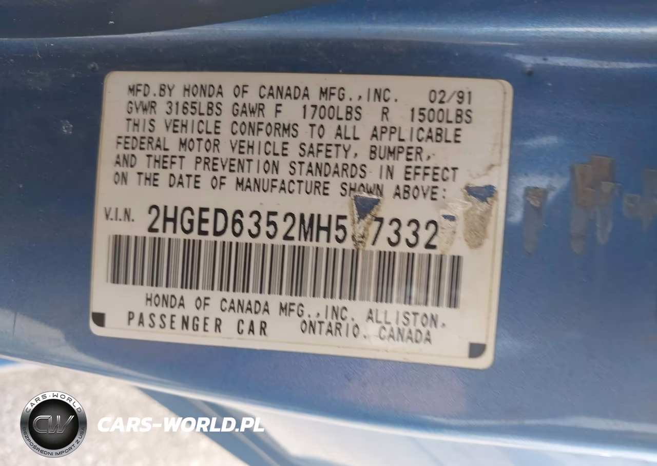 1991 Honda Civic Dx VIN:2HGED6352MH537332 - 9
